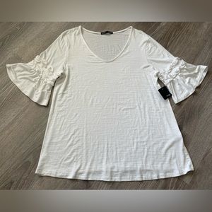 Femme by tresics Small White Ruffle Bell Sleeve Women’s Blouse NWT
